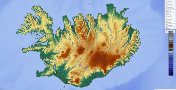 Carte du relief de l'Islande