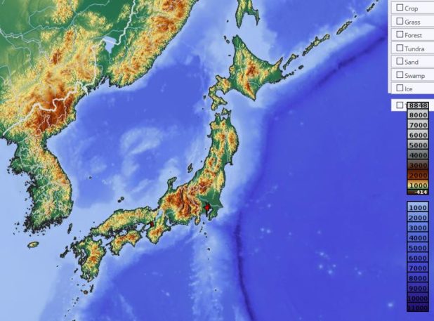 Carte du relief du Japon