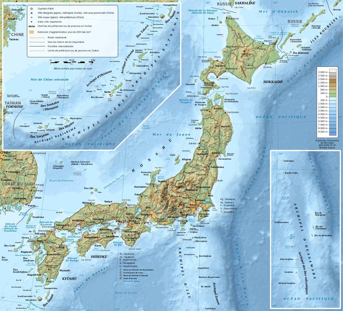 Carte du relief du Japon Carte du relief du Japon