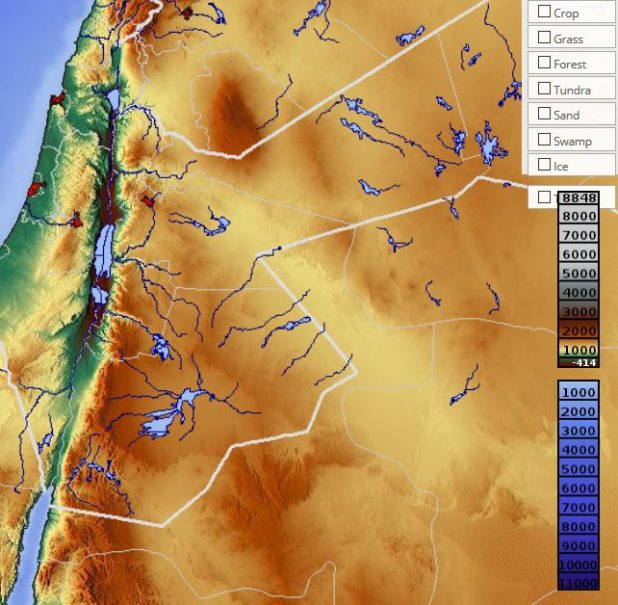 Carte du relief de la Jordanie