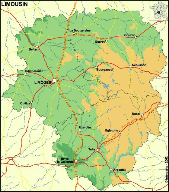Carte relief du Limousin Carte relief du Limousin