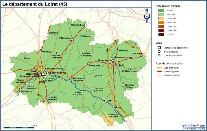 Carte du relief du Loiret Carte du relief du Loiret