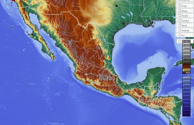Carte du relief du Mexique