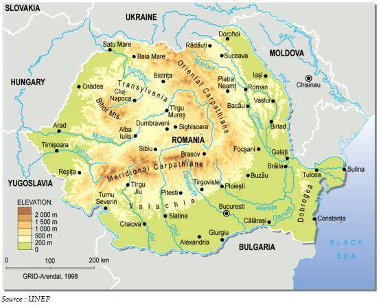 Carte du relief de la Roumanie Carte du relief de la Roumanie