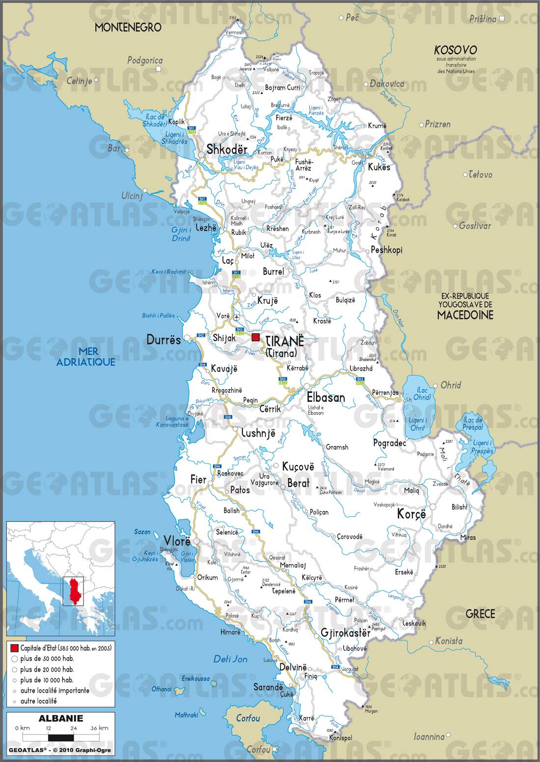 Carte routière en Albanie Carte routière en Albanie