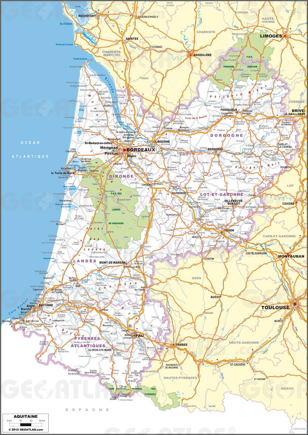 Carte de l'Aquitaine - Plusieurs cartes de la région (administratives...)