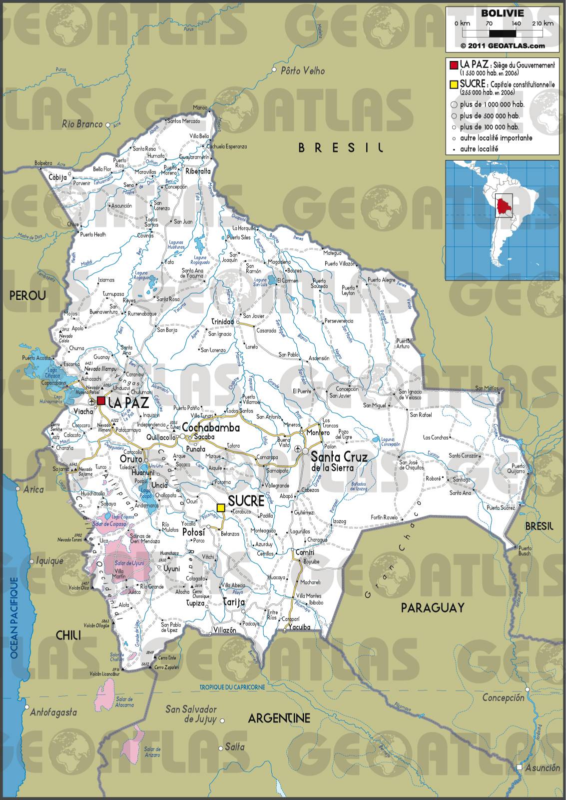 Carte routière de la Bolivie Carte routière de la Bolivie