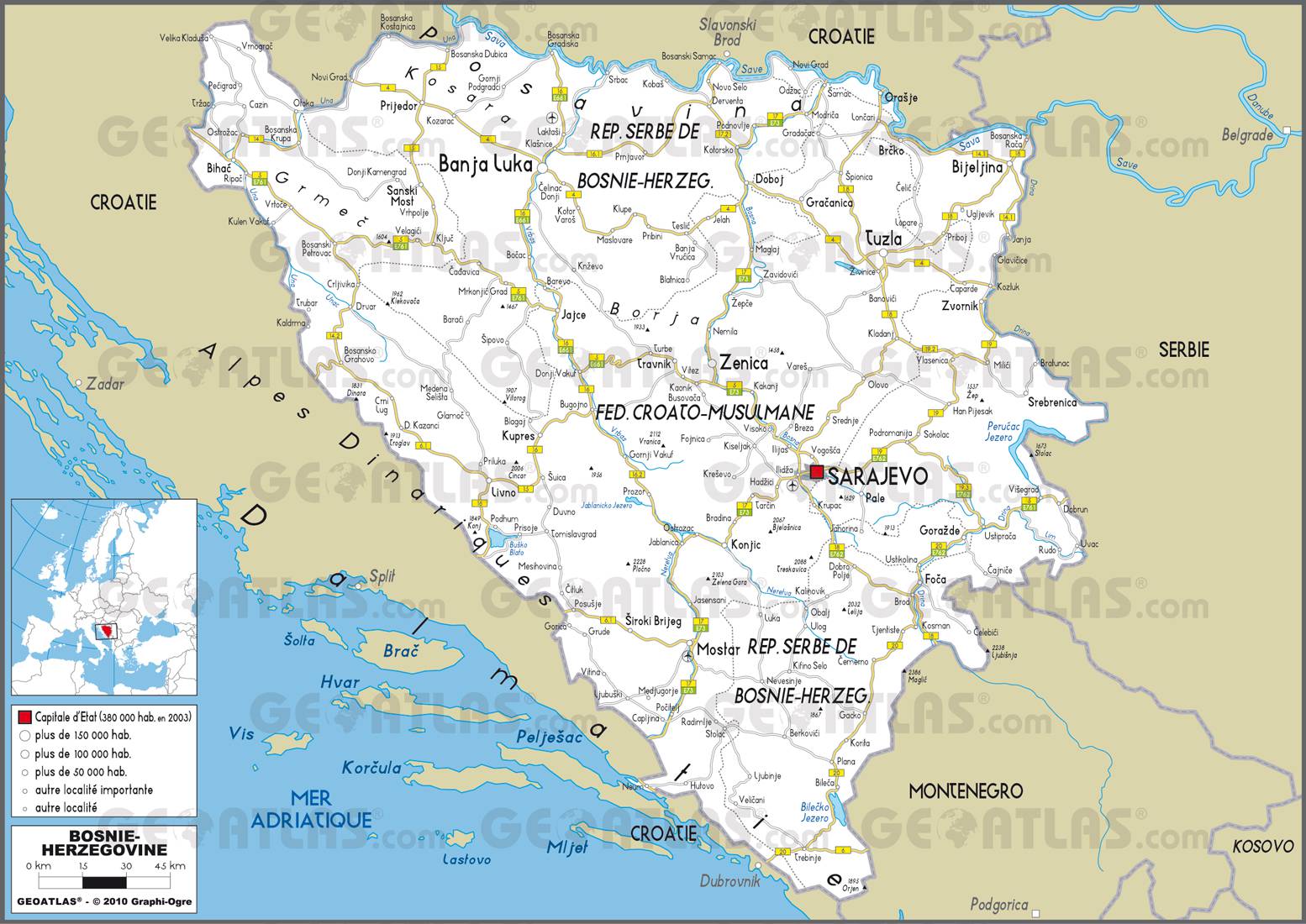 Carte routière de la Bosnie-Herzégovine Carte routière de la Bosnie-Herzégovine