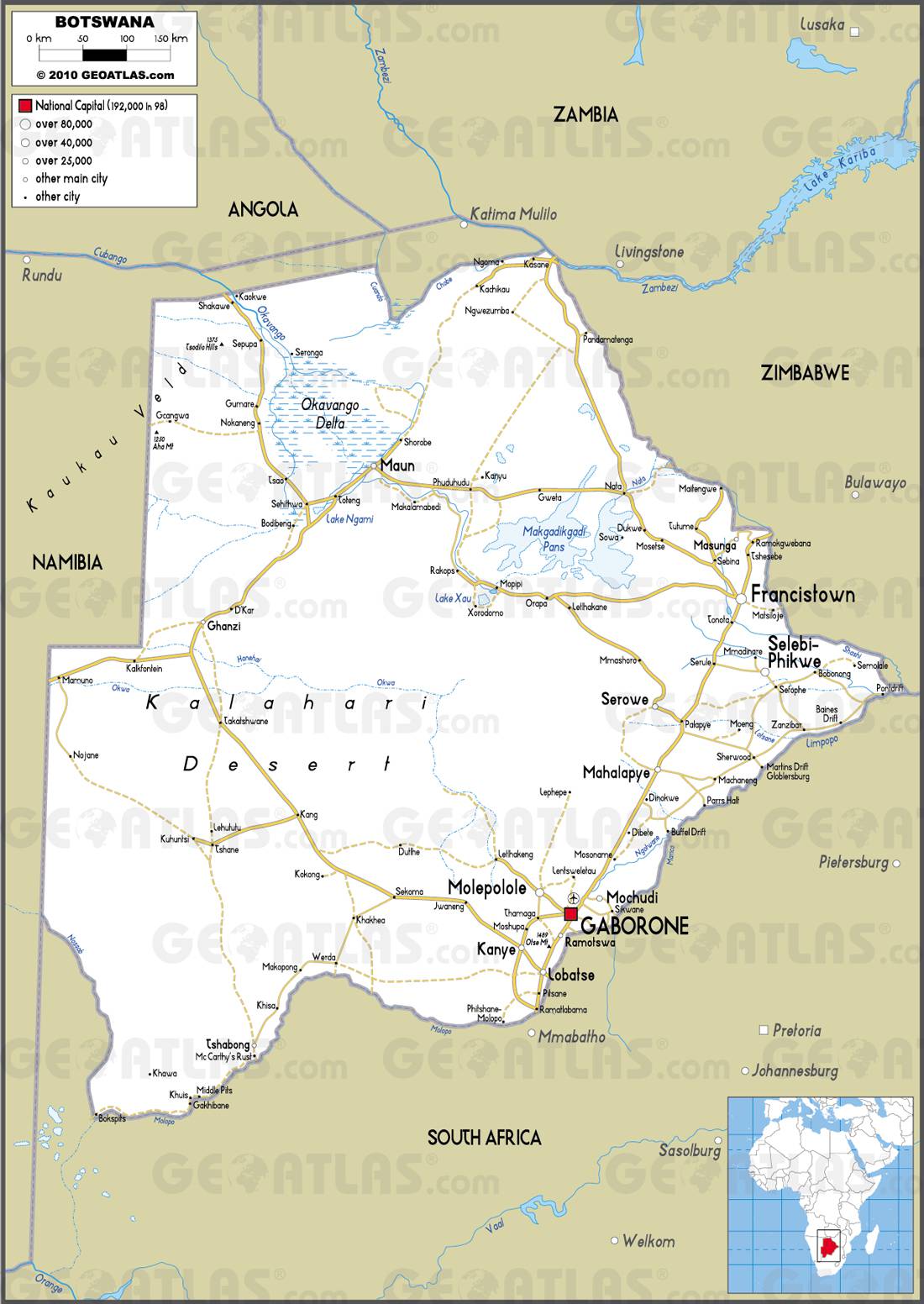 Carte routière du Bostwana Carte routière du Bostwana