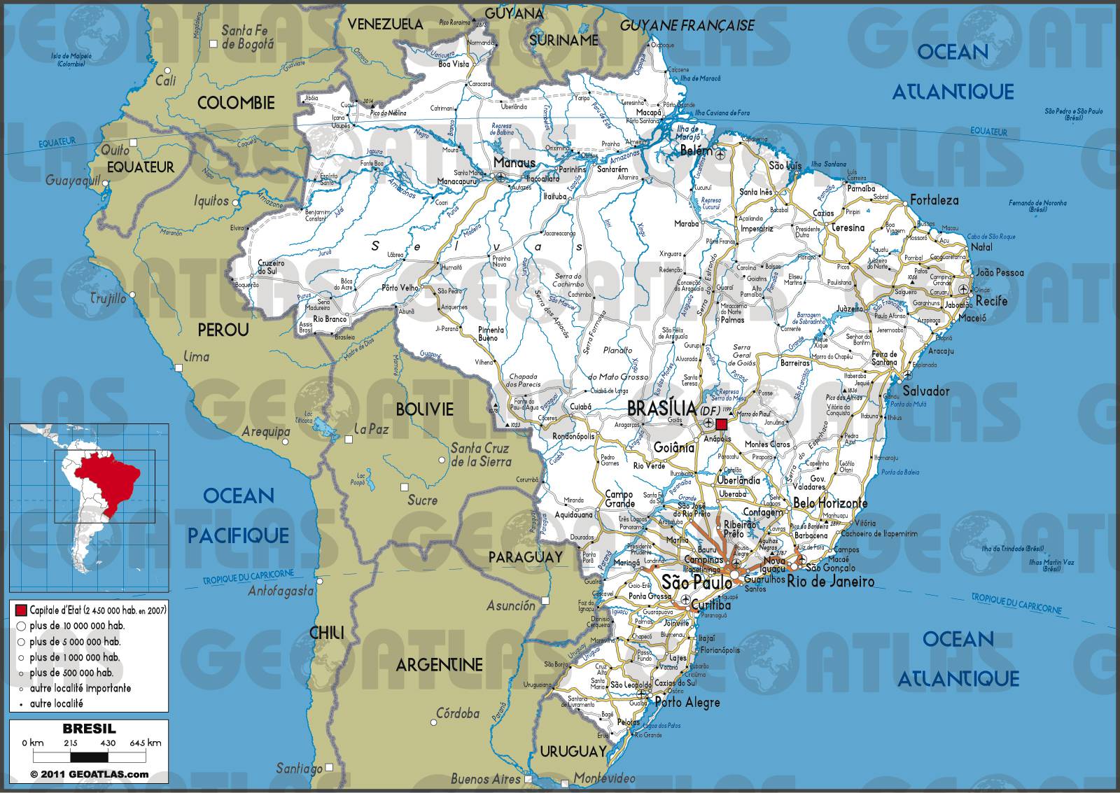 Carte routière du Brésil Carte routière du Brésil