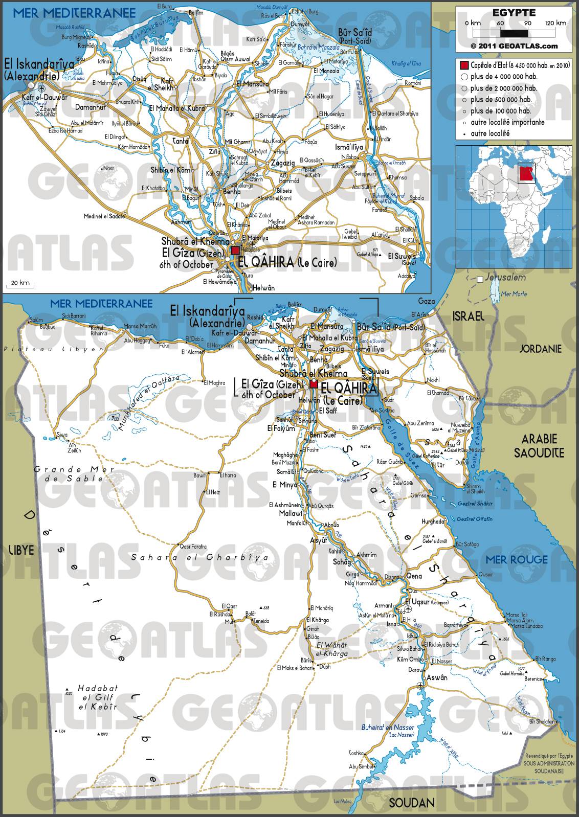 Carte routière de l'Egypte Carte routière de l'Egypte