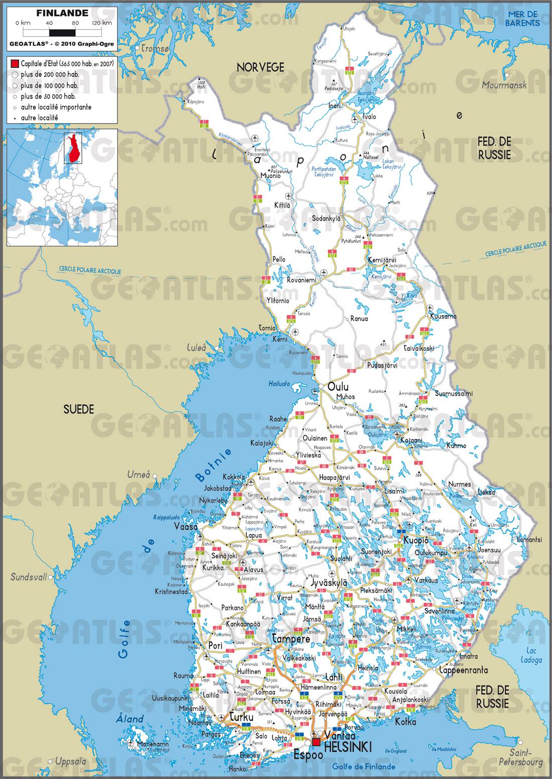 Carte routière de la Finlande Carte routière de la Finlande