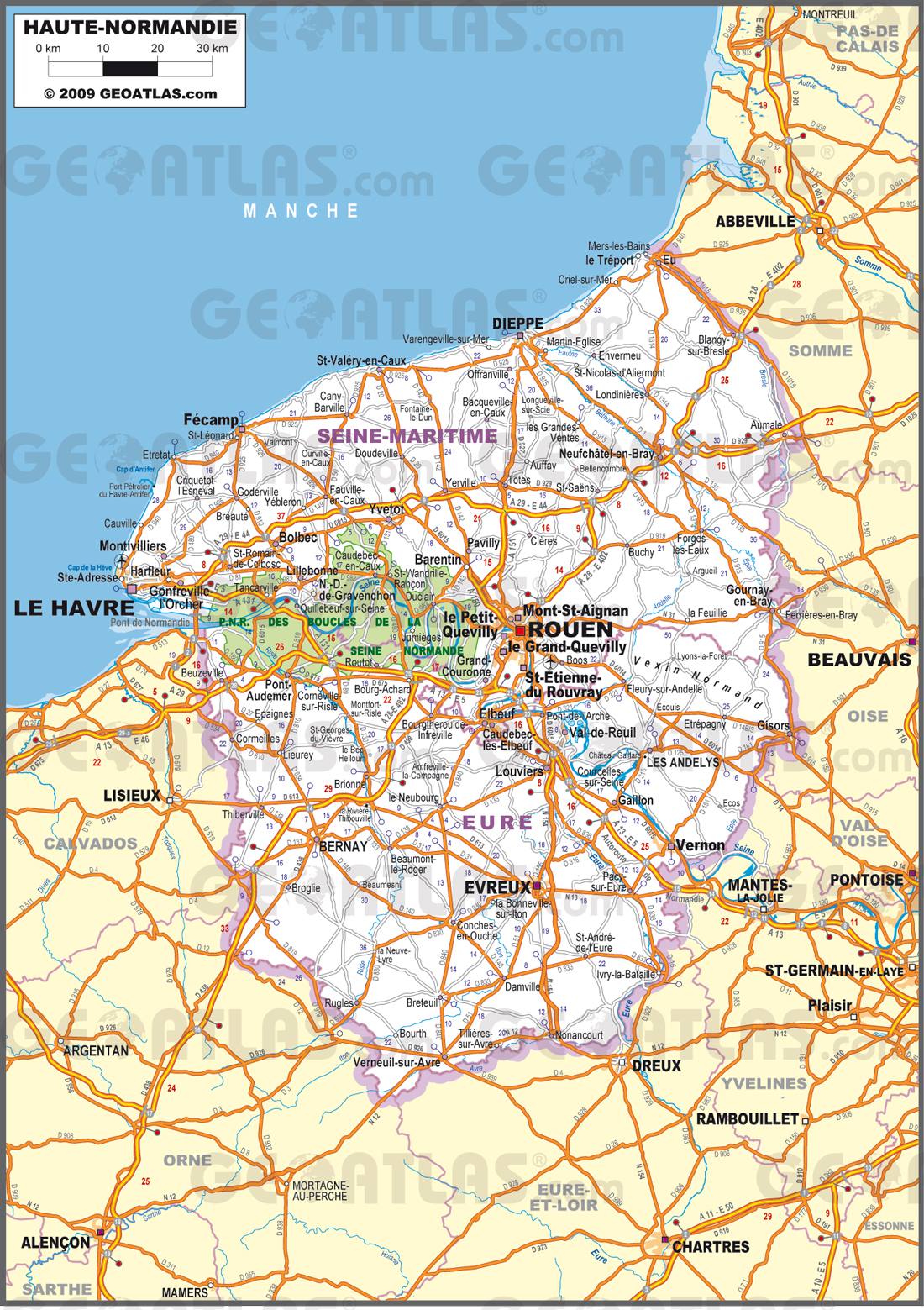 carte géographique haute normandie