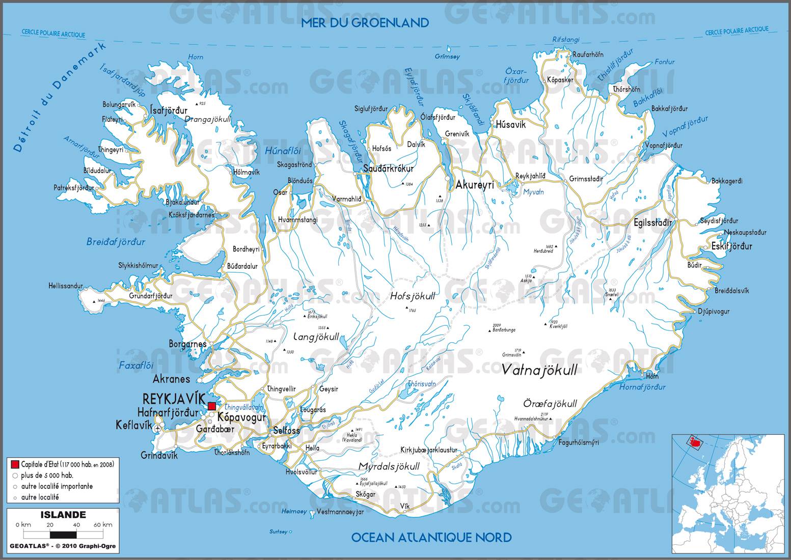 Carte routière de l'Islande Carte routière de l'Islande