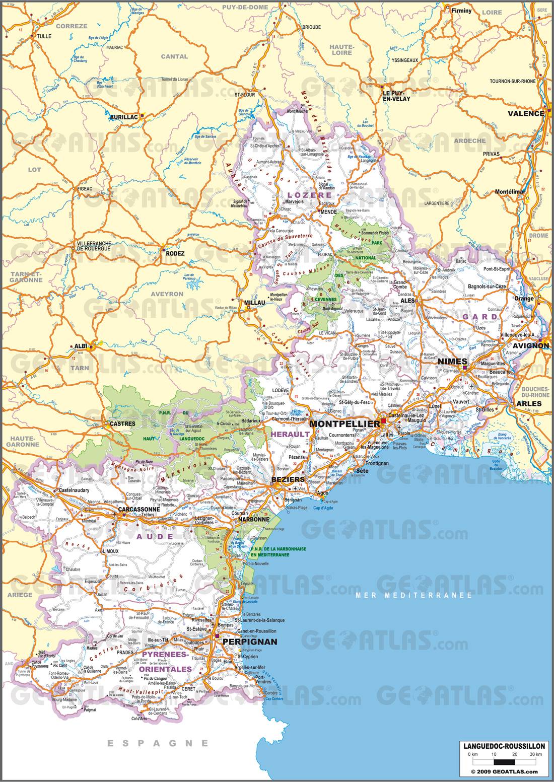 Carte routière du Languedoc-Roussillon Carte routière du Languedoc-Roussillon