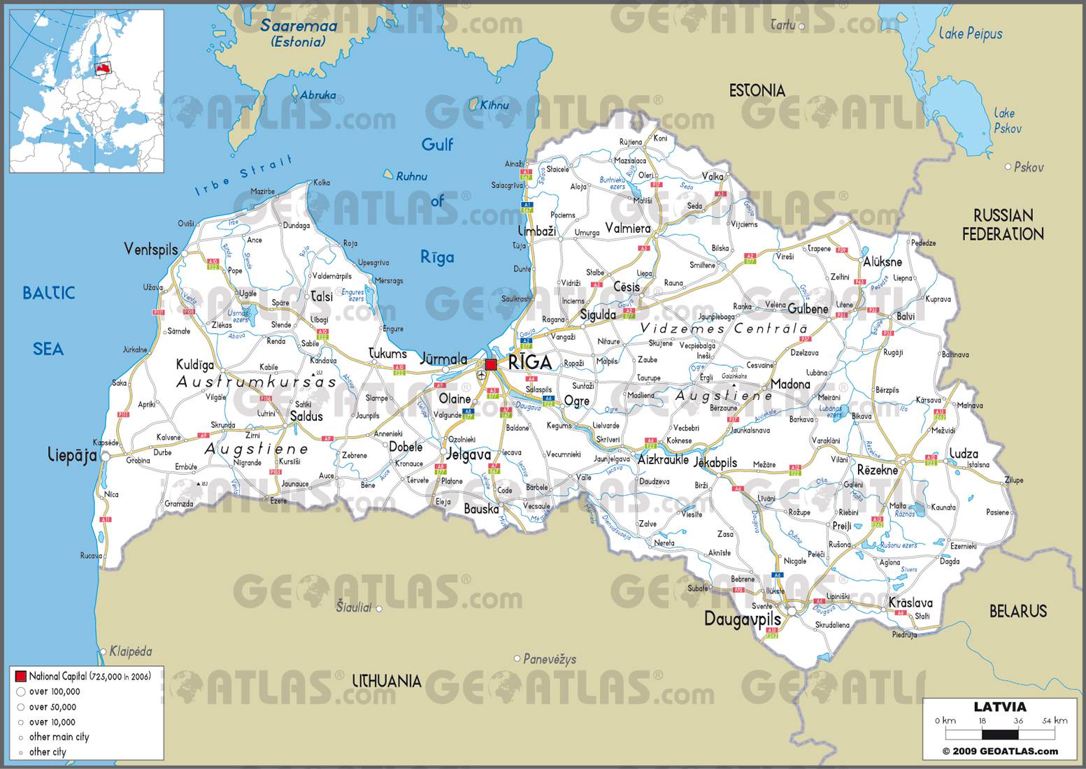 Carte routière de la Lettonie Carte routière de la Lettonie