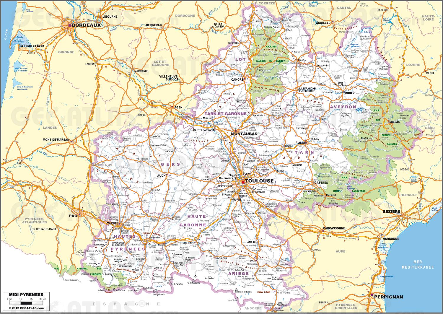 carte detaillee midi pyrenees