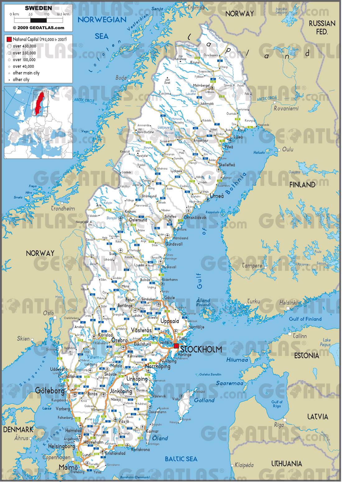 Carte routière de la Suède Carte routière de la Suède