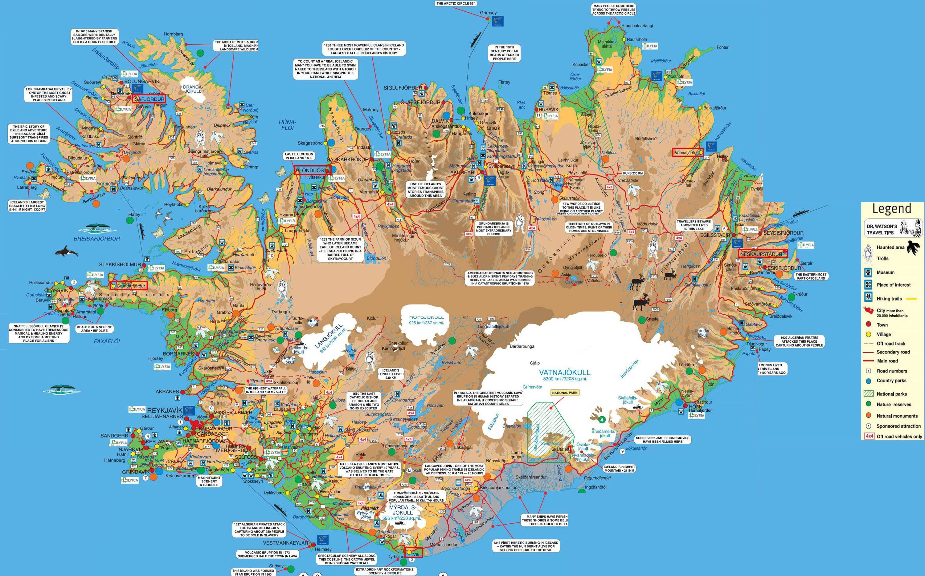 Carte des sites touristiques de l'Islande Carte des sites touristiques de l'Islande