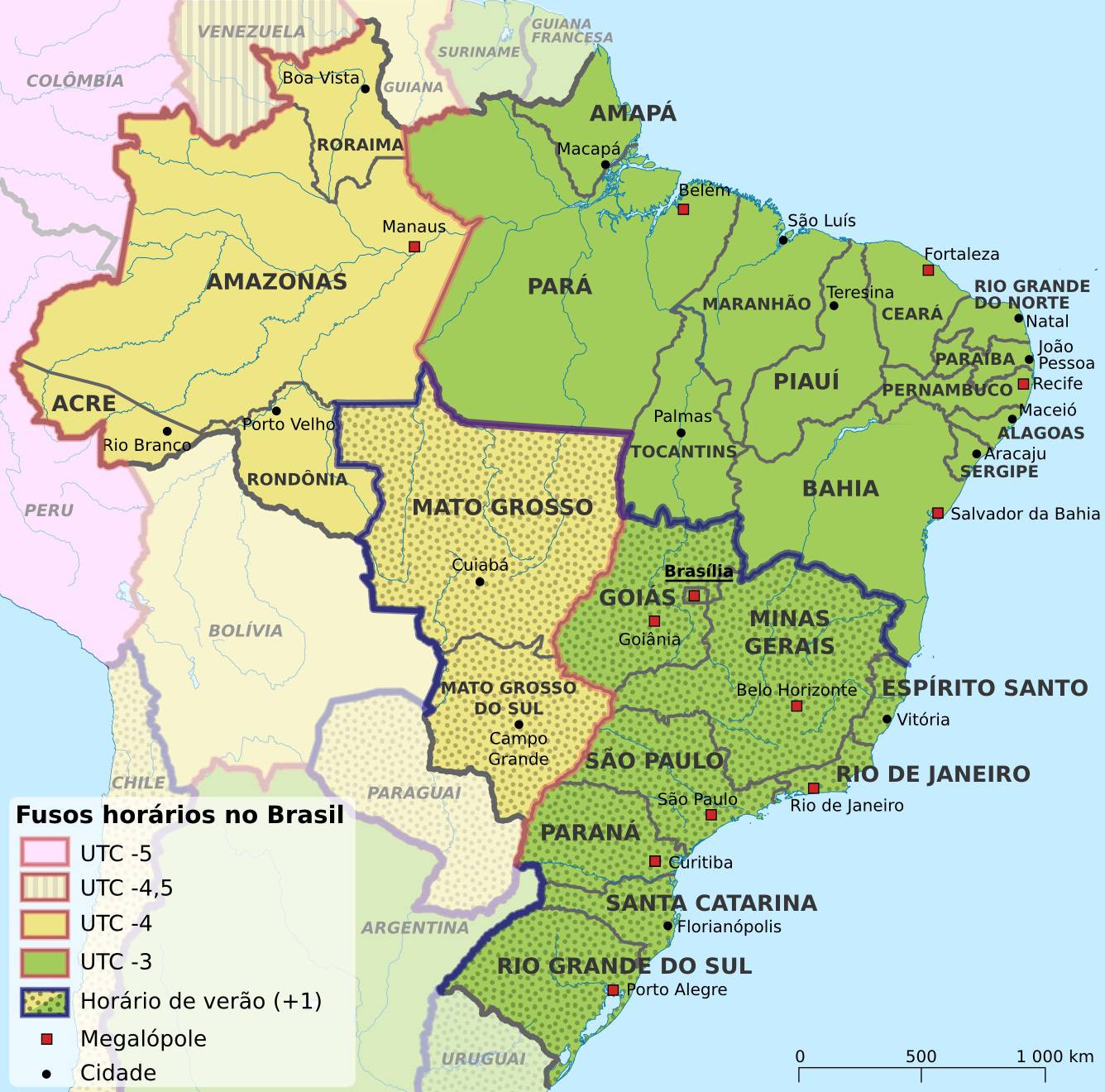 Carte des timezone du Brésil Carte des timezone du Brésil