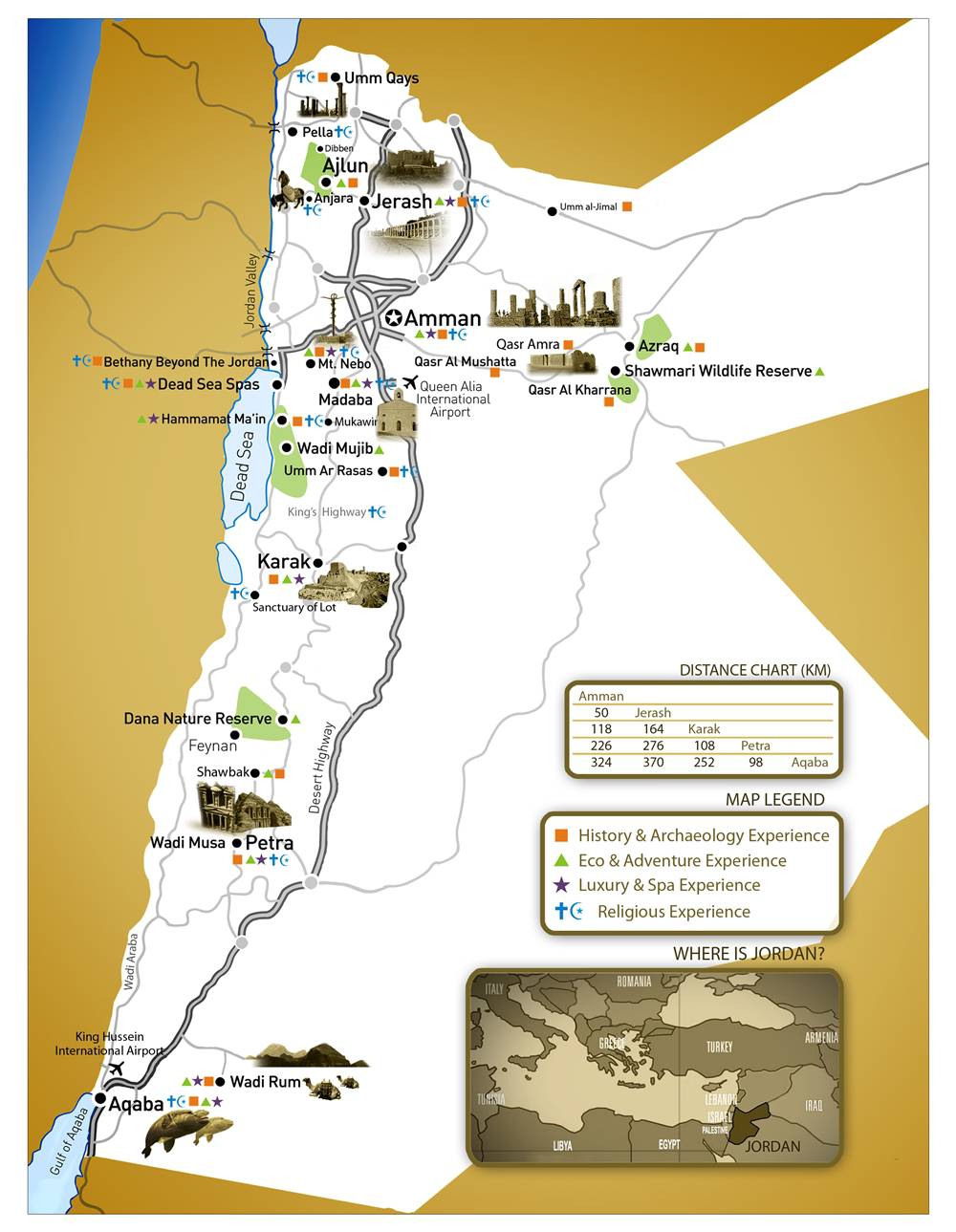 Carte touristique de la Jordanie Carte touristique de la Jordanie