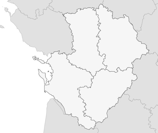 Carte vierge avec départements du Poitou-Charente