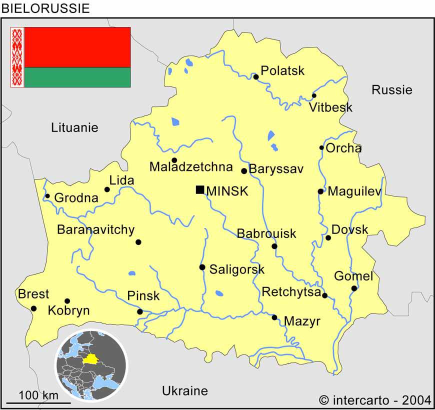 Carte des villes de la Biélorussie Carte des villes de la Biélorussie