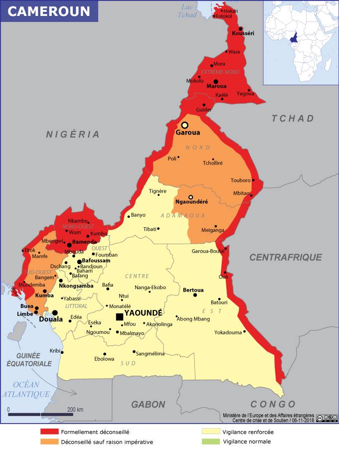 la carte du relief du cameroun