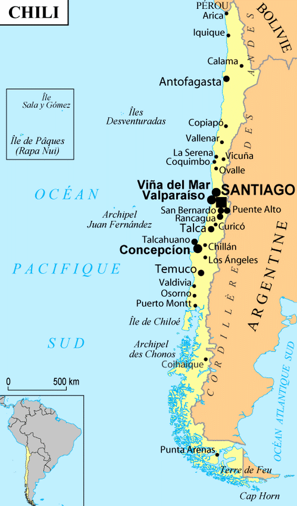Carte des villes du Chili