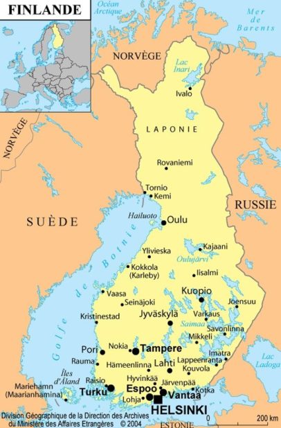 Carte des villes de Finlande