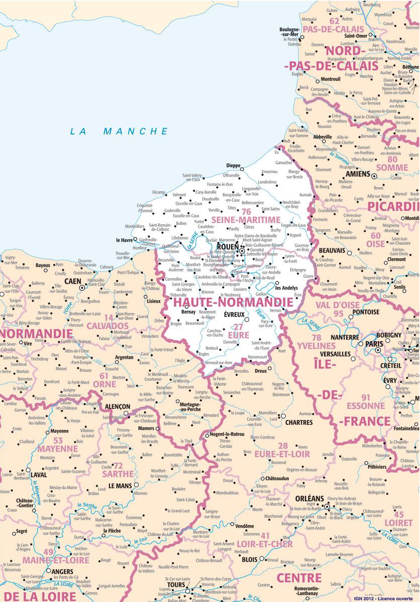 Carte des villes de la Haute-Normandie Carte des villes de la Haute-Normandie