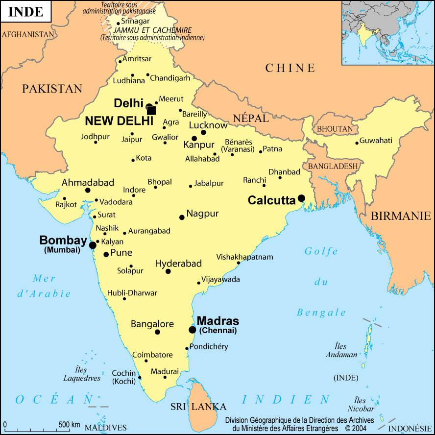 Carte des villes de l'Inde