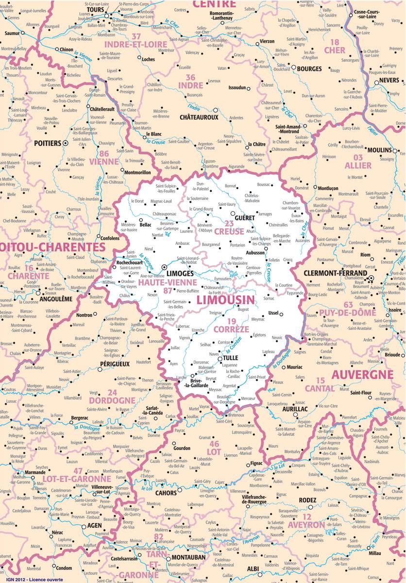 Carte des villes du Limousin Carte des villes du Limousin