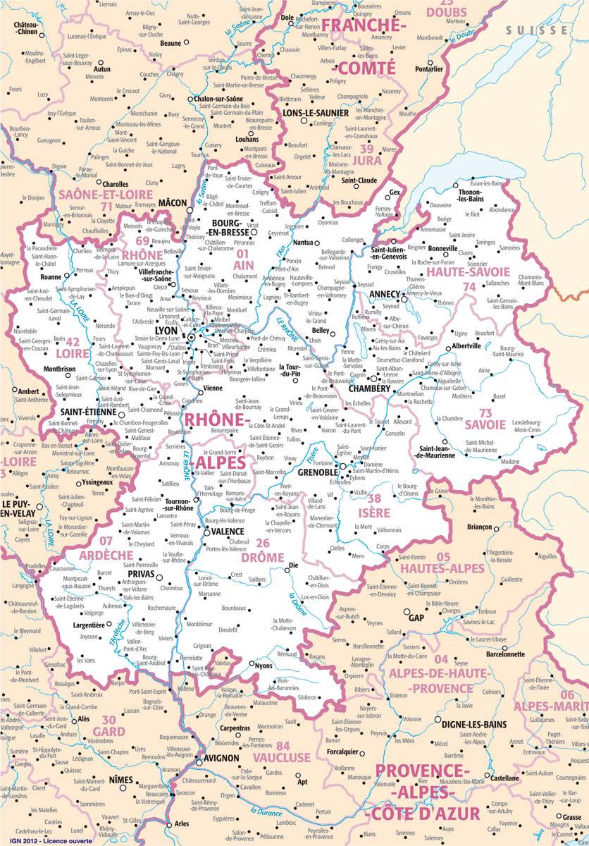 Carte des villes de Rhône-Alpes Carte des villes de Rhône-Alpes