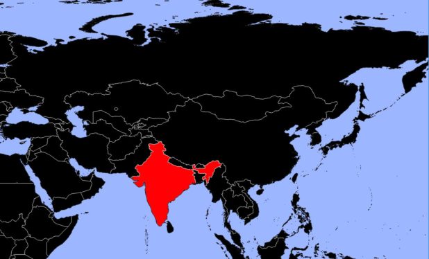 Inde sur une carte d'Asie