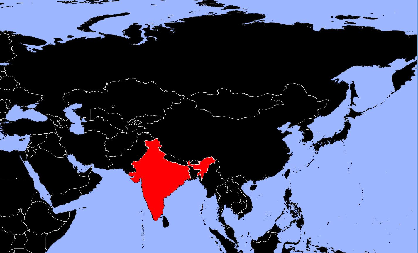 inde sur la carte du monde