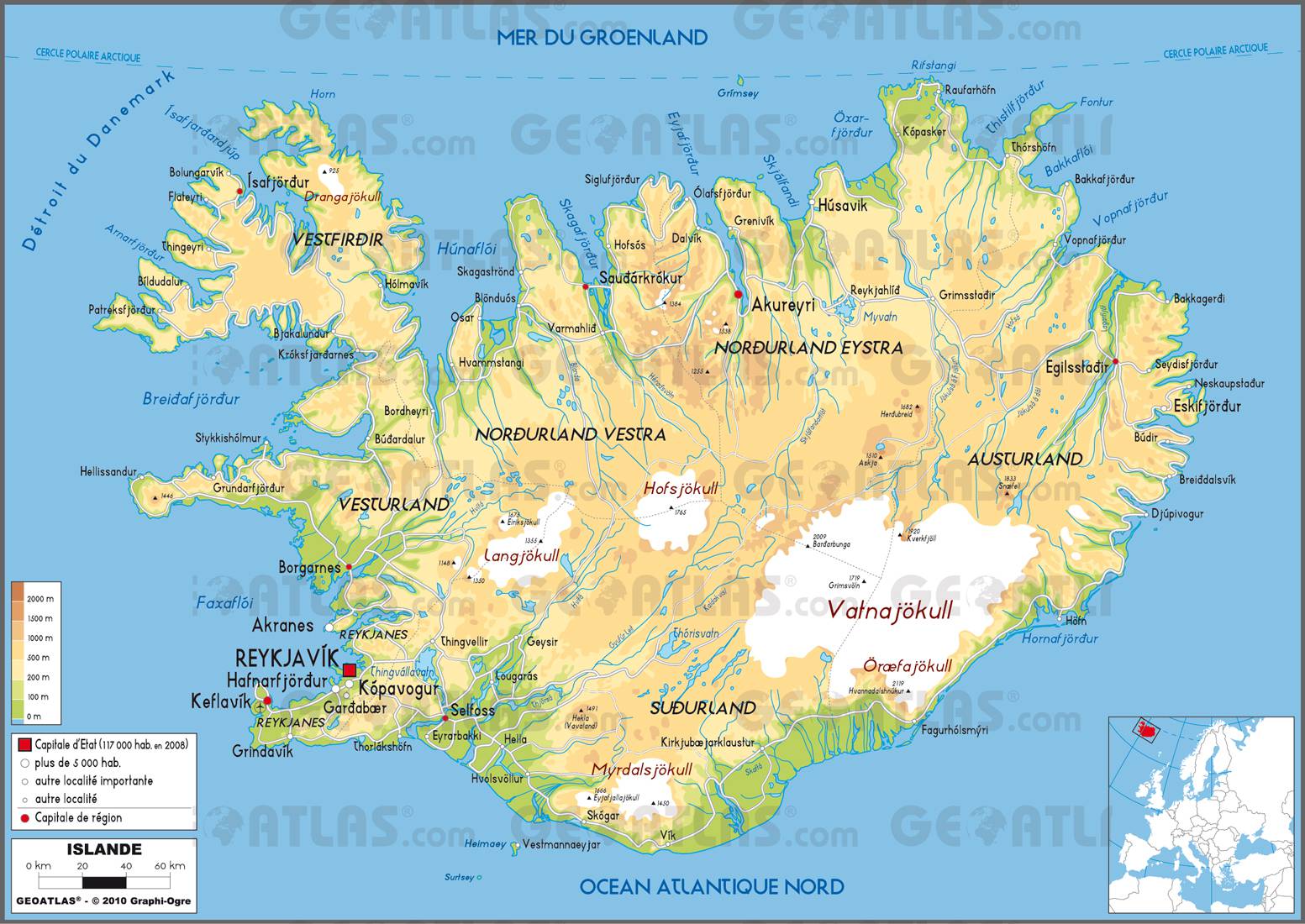 Carte de l'Islande - Plusieurs cartes de l'île du nord de ...