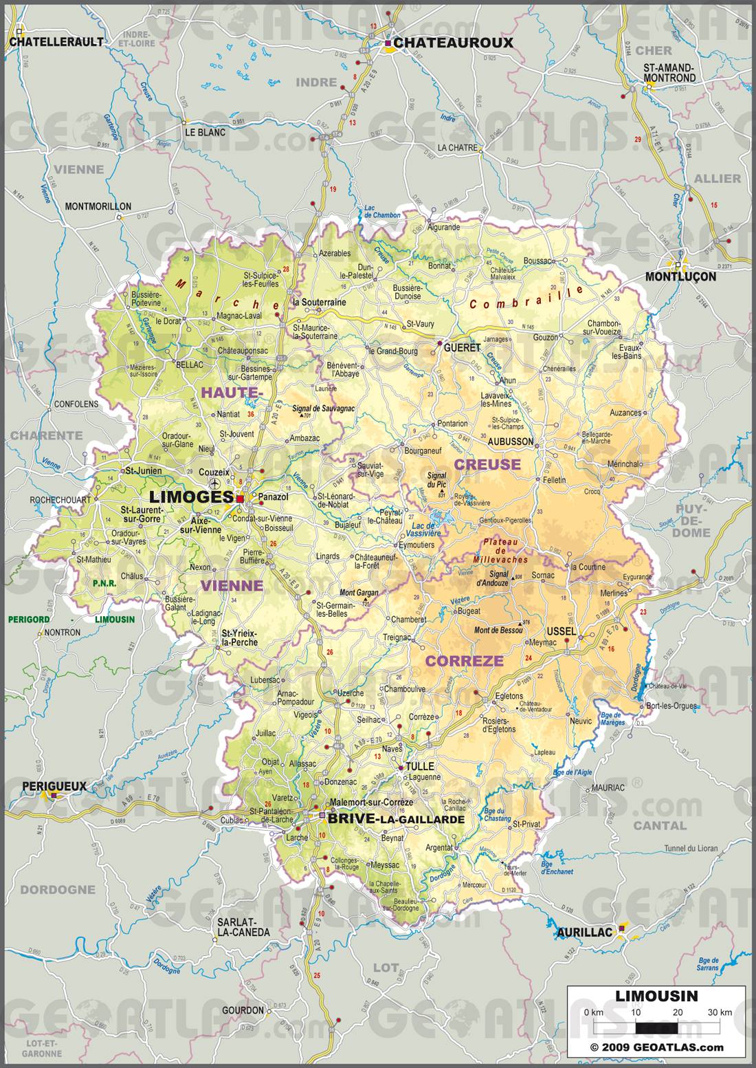 carte touristique du limousin