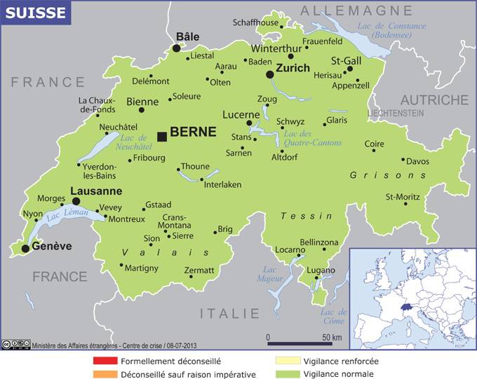 carte alsace et nord de la suisse