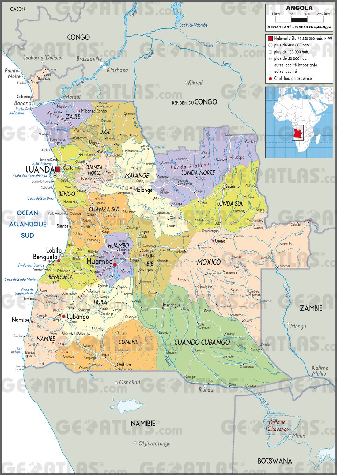 Carte administrative de l'Angola Carte administrative de l'Angola
