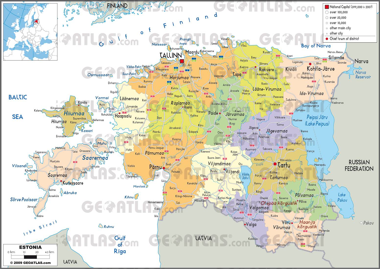 Carte administrative de l'Estonie Carte administrative de l'Estonie