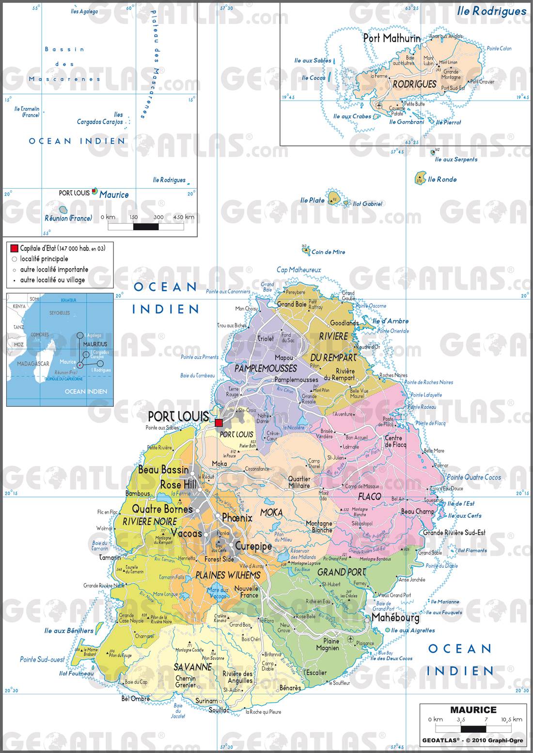 Carte administrative de l'Île Maurice Carte administrative de l'Île Maurice