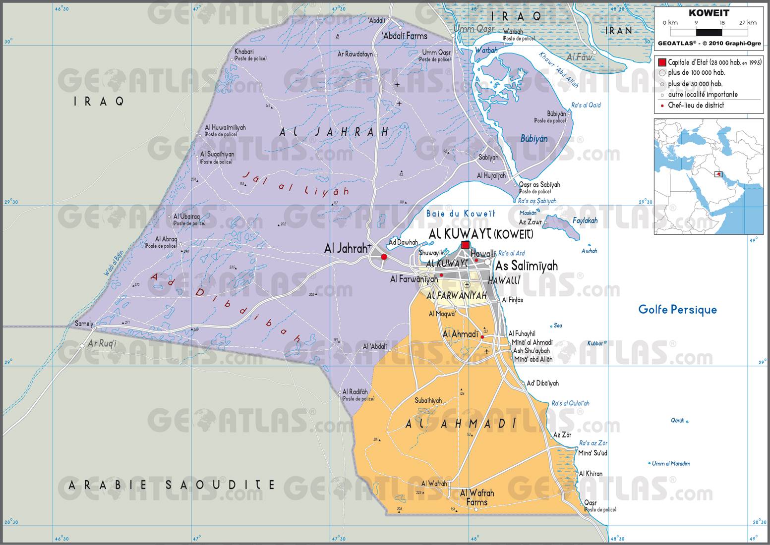 Carte administrative du Koweït Carte administrative du Koweït