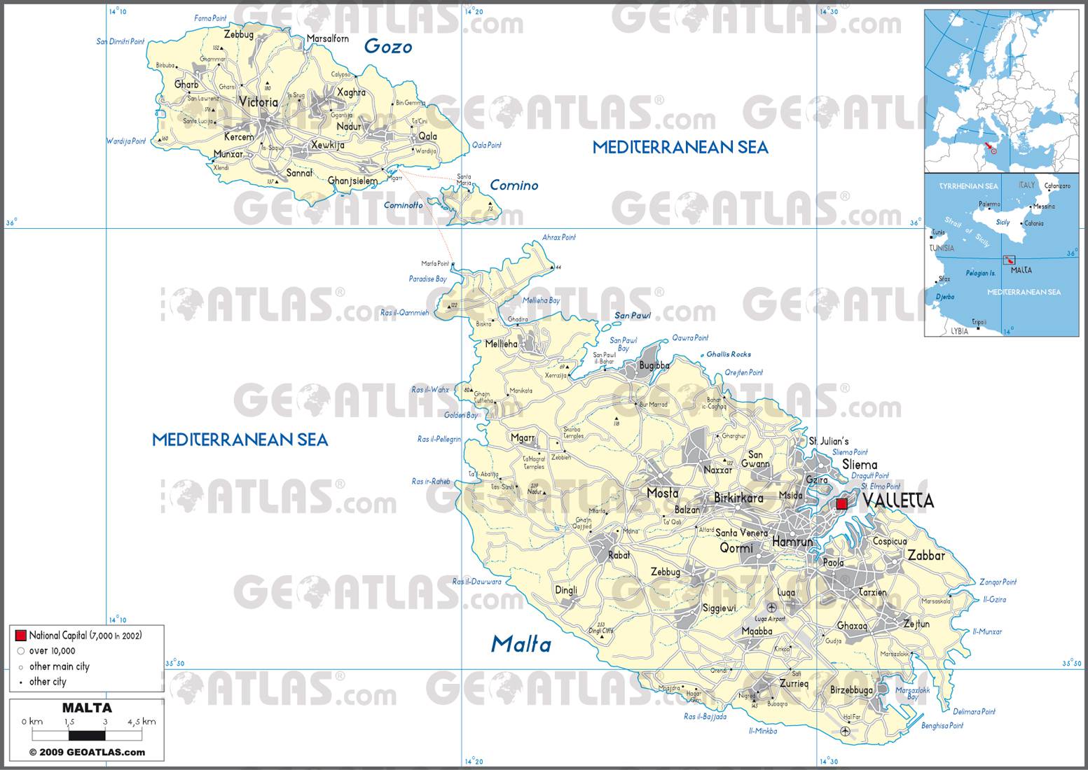 Carte administrative de Malte Carte administrative de Malte