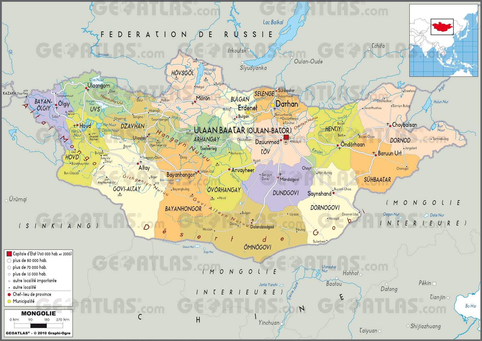 Carte administrative de la Mongolie Carte administrative de la Mongolie