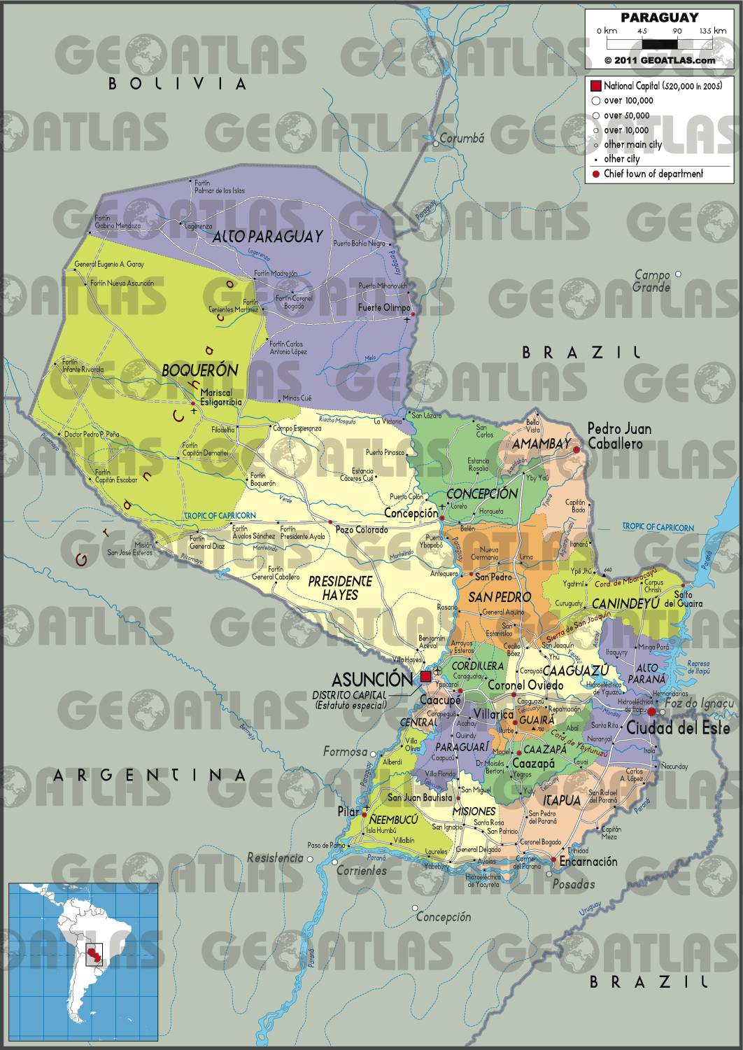 Carte administrative du Paraguay Carte administrative du Paraguay