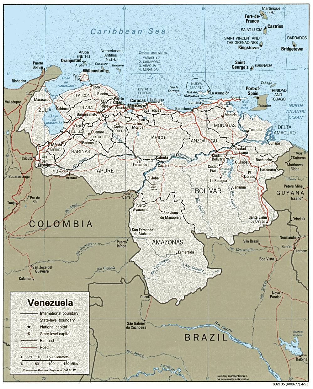Carte administrative du Venezuela Carte administrative du Venezuela