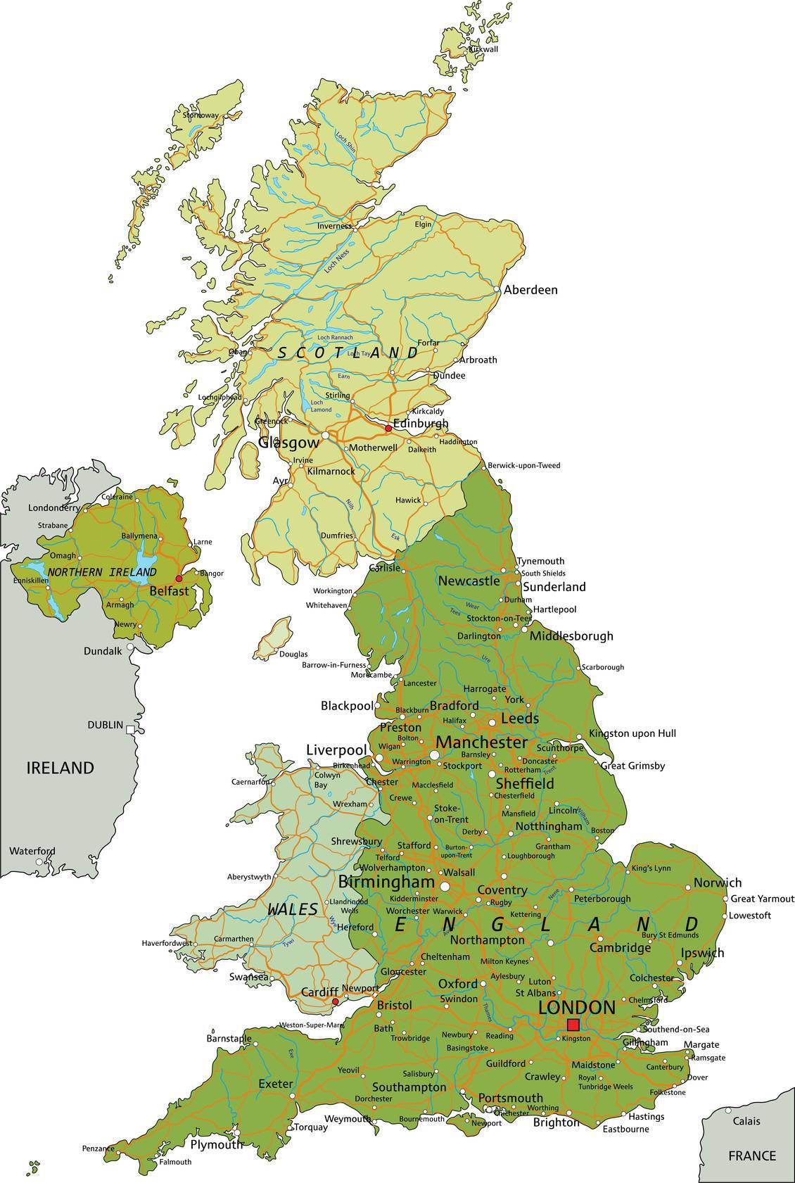 Carte du Royame-Uni avec l'Angleterre