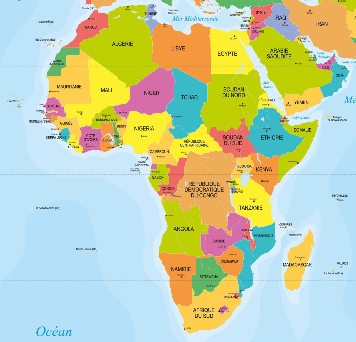 Carte des capitales en Afrique