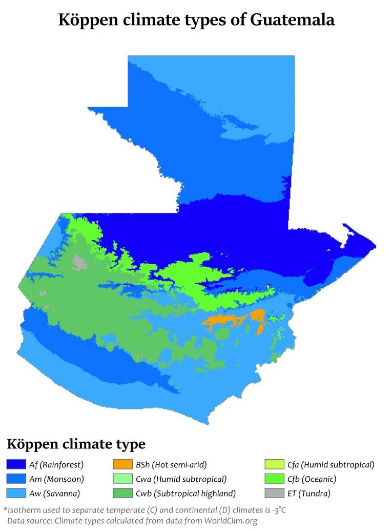 Carte du climat du Guatemala Carte du climat du Guatemala